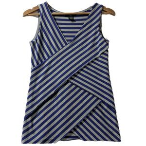 Y2K Verve Blue Gray Striped Plunge Wrap Tank Top Small Preppy Club‎ VTG